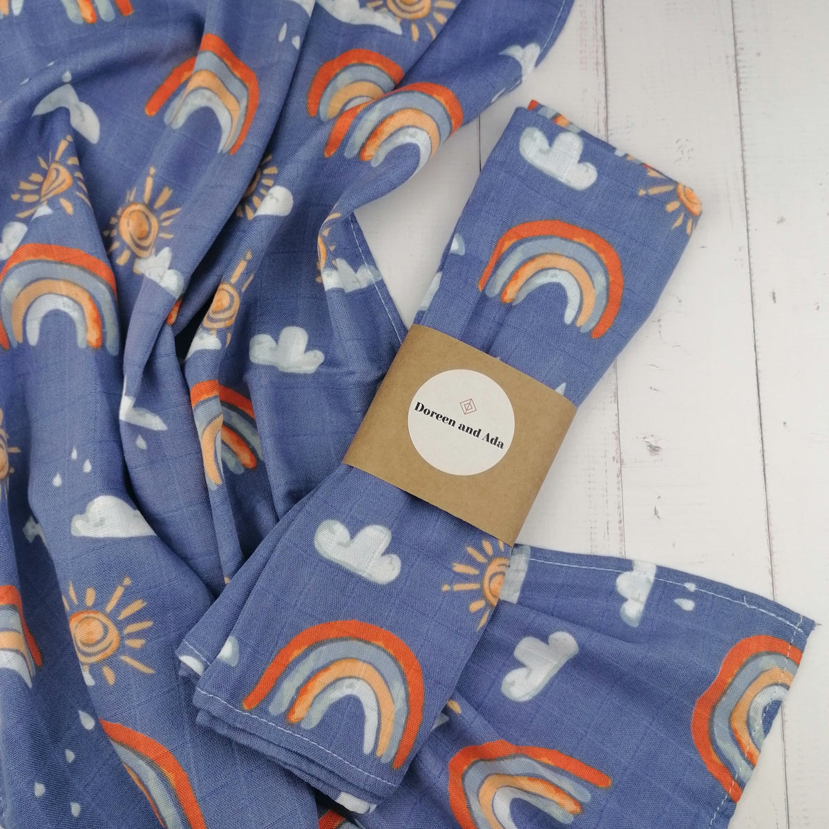 Blue Rainbow Muslin Square by Doreen & Ada