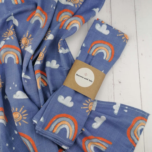 Blue Rainbow Muslin Square by Doreen & Ada