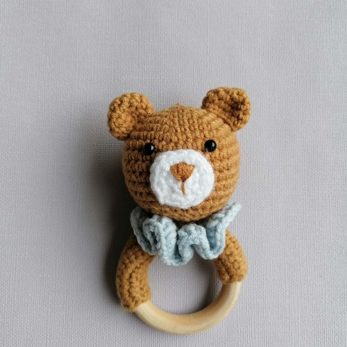 Knitted Bear Teether Rattle by Doreen & Ada