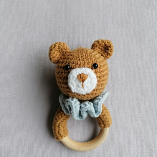 Knitted Bear Teether Rattle by Doreen & Ada