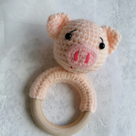 Pig Teether Rattle by Doreen & Ada