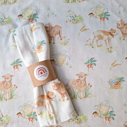 Farm Lambs and Calves Muslin Square by Doreen & Ada