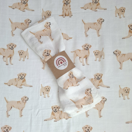 Golden Labrador Puppies Muslin Square or Swaddle by Doreen & Ada