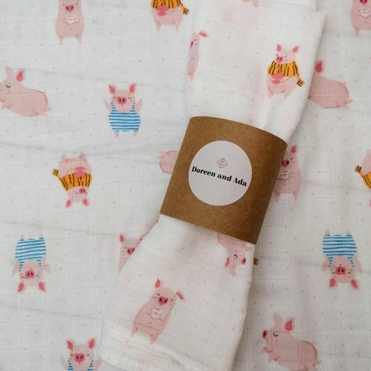 Pig Muslin Square by Doreen & Ada