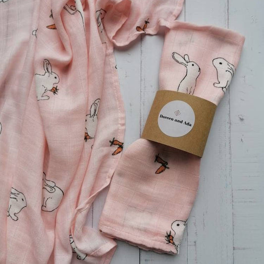 Rabbit and Carrot Muslin Square by Doreen & Ada