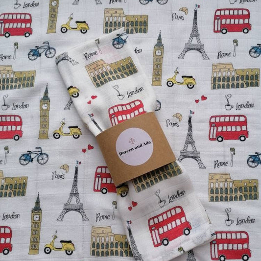 London Paris Rome Muslin Square by Doreen & Ada