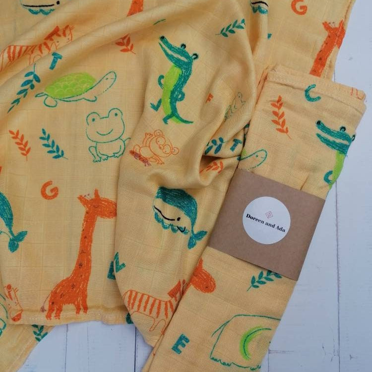 Alphabet Animals Muslin Square by Doreen & Ada
