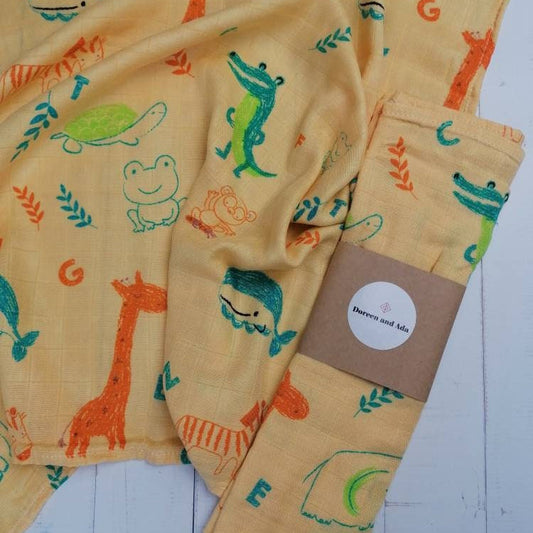 Alphabet Animals Muslin Square by Doreen & Ada