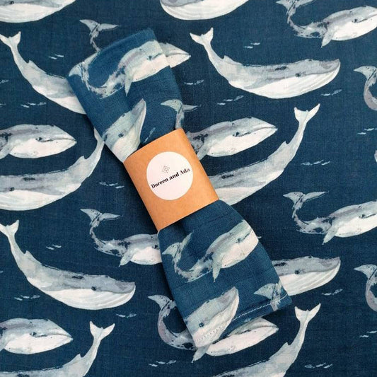 Whale Print Baby Muslin Square & Swaddle by Doreen & Ada