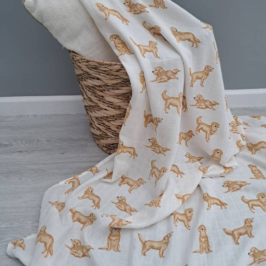 Golden Retriever Dog Muslin Large Swaddle by Doreen & Ada