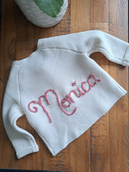Cream Name Hand Embroidered Personalised Cardigan