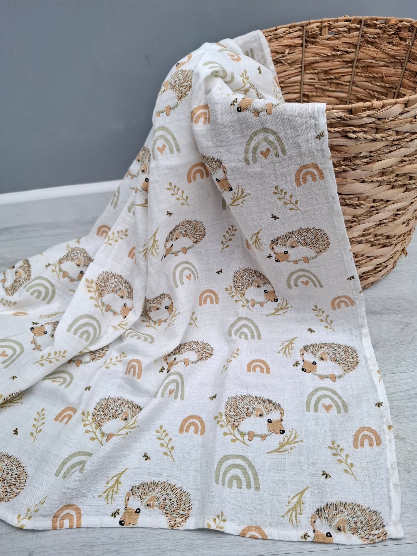 Hedgehog Muslin Swaddle by Doreen and Ada