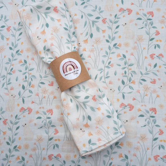 Floral Rabbit Muslin Square by Doreen & Ada