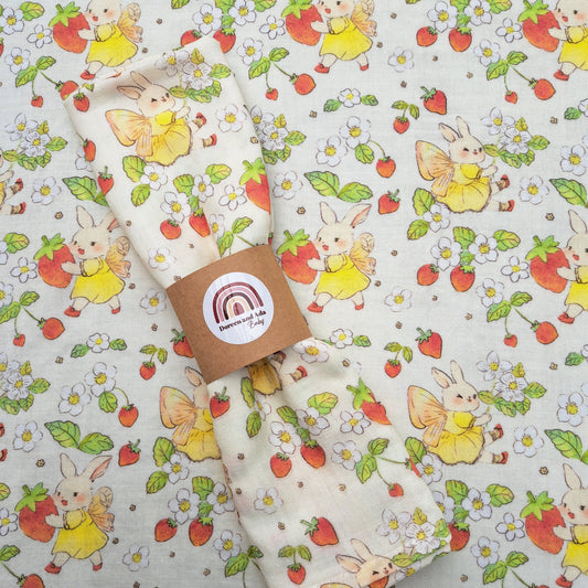 Strawberry Bunny Rabbit Floral Muslin Square by Doreen & Ada