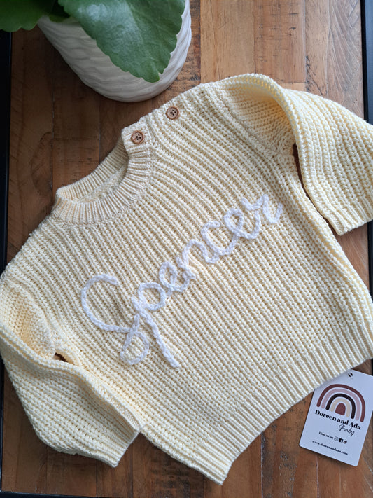 Lemon Yellow Hand Embroidered Name Oversized Jumper