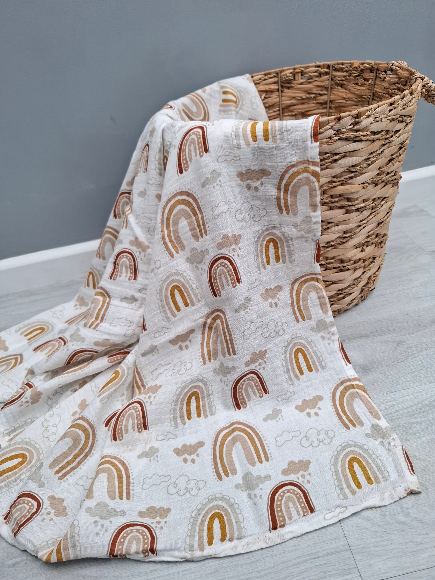 Clouds rainbow print organic cotton muslin swaddle 120cm