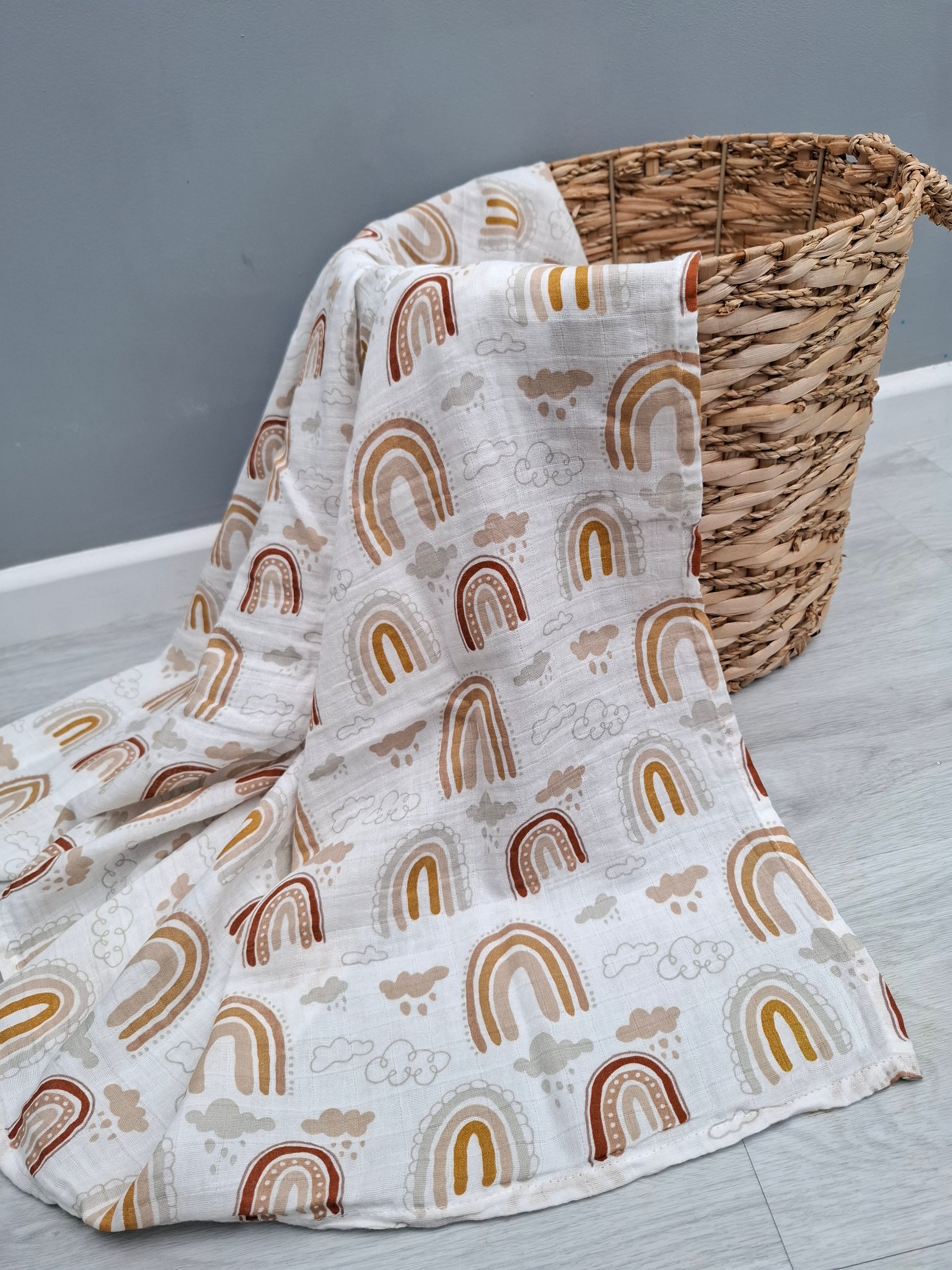 Clouds rainbow print organic cotton muslin swaddle 120cm
