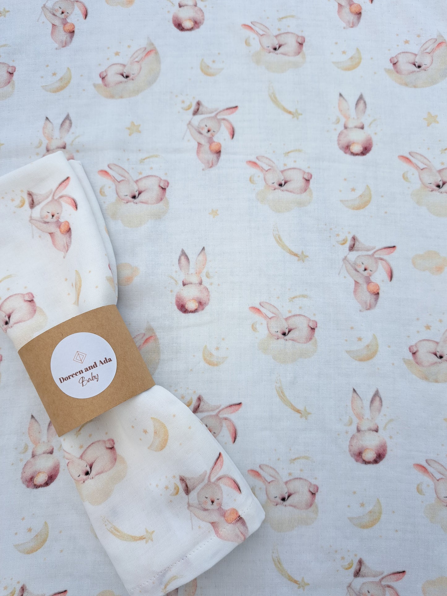 Sleeping Rabbit Bunny and Clouds Muslin Square