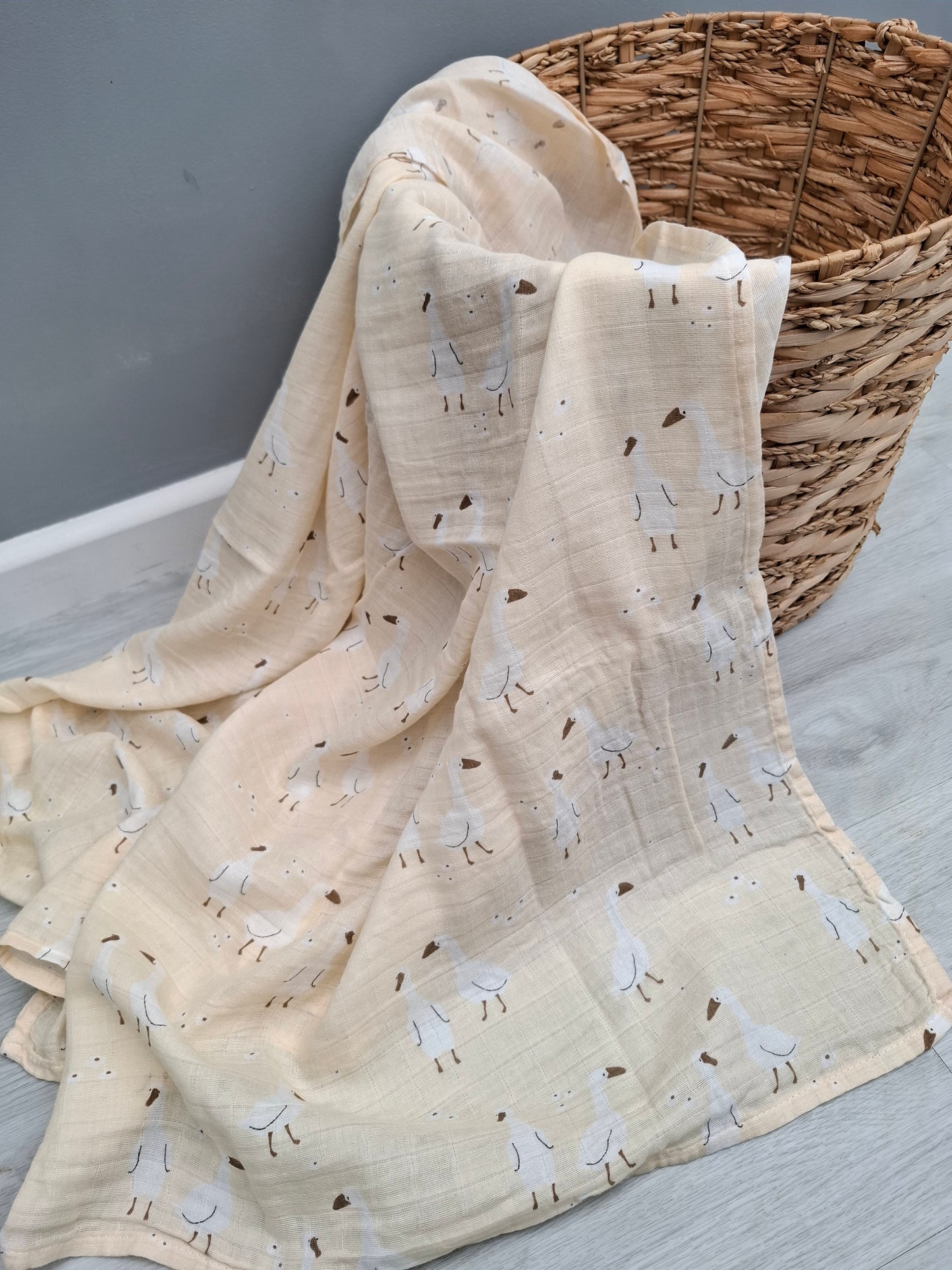 Silly goose duck print organic cotton muslin swaddle 120cm