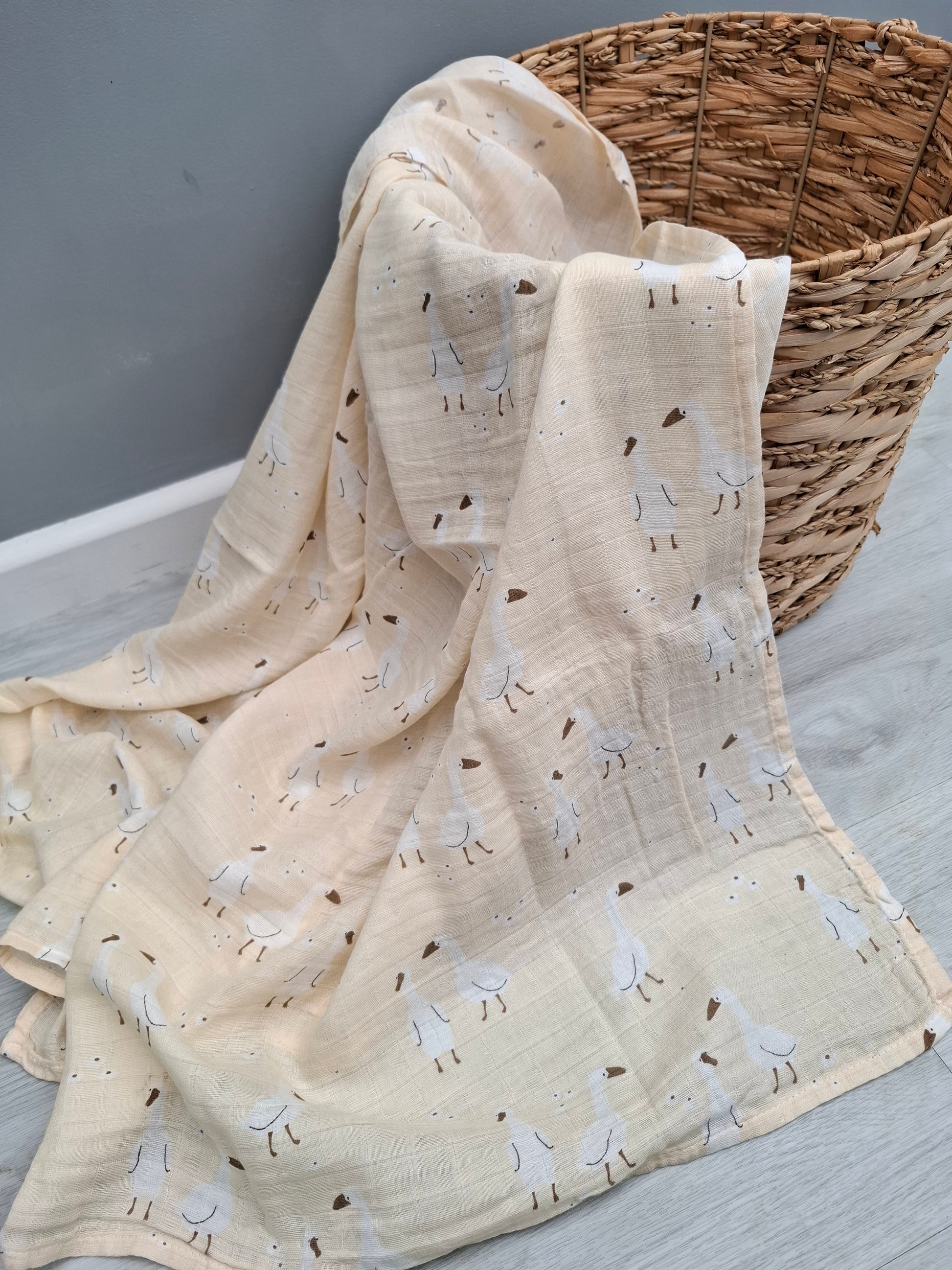 Silly goose duck print organic cotton muslin swaddle 120cm