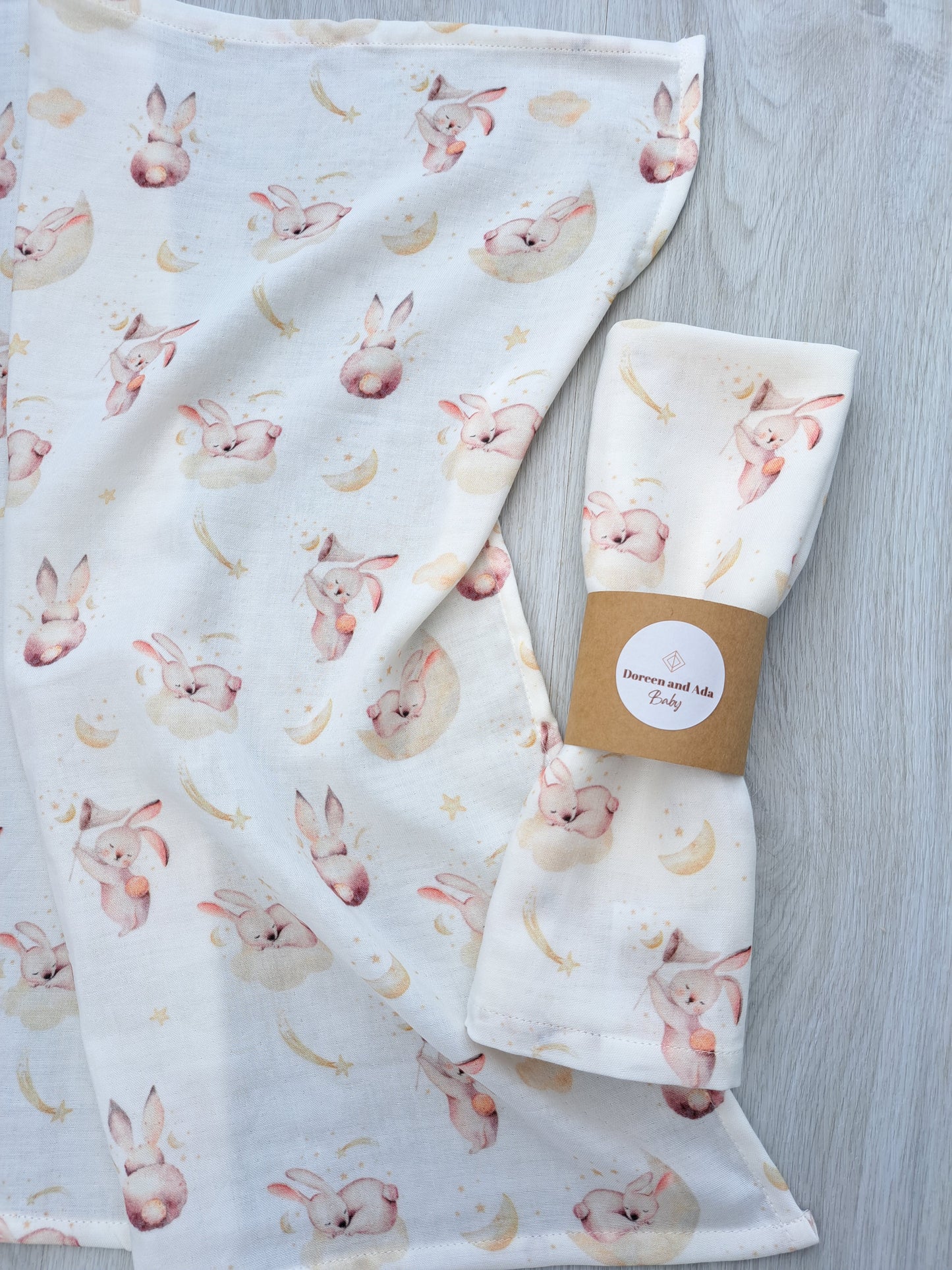 Sleeping Rabbit Bunny and Clouds Muslin Square