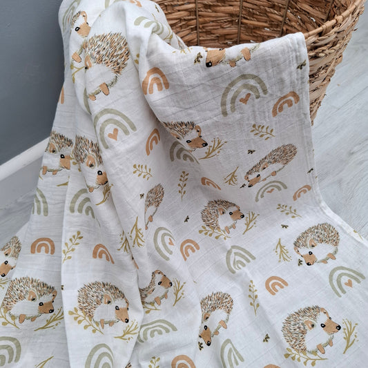 Hedgehog Muslin Swaddle by Doreen & Ada