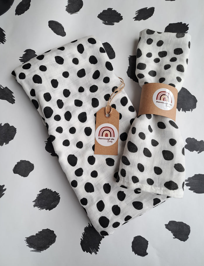 Dalmatian spotty print organic cotton muslin square 60cm
