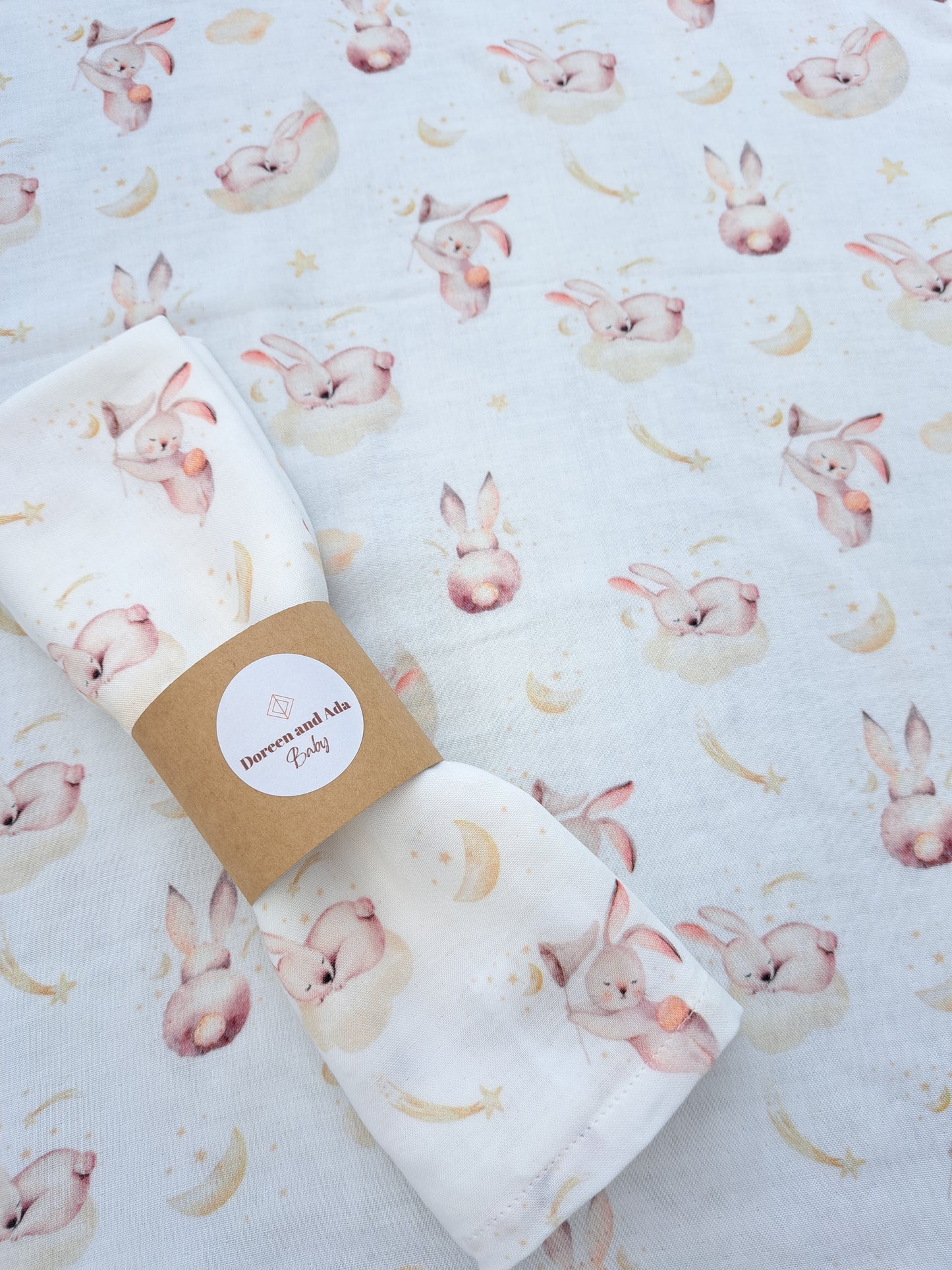 Sleeping Rabbit Bunny and Clouds Muslin Square