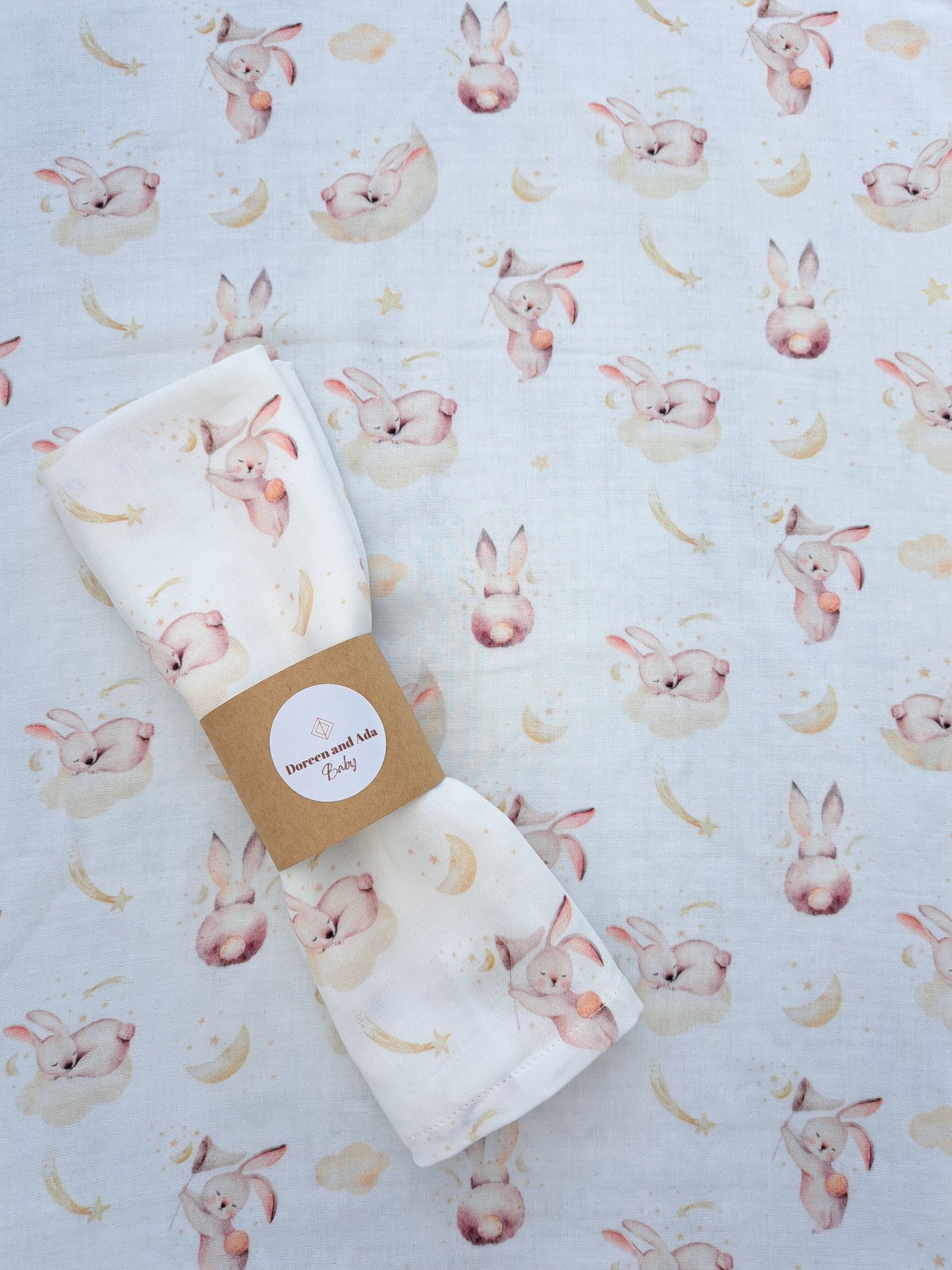 Sleeping Rabbit Bunny and Clouds Muslin Square