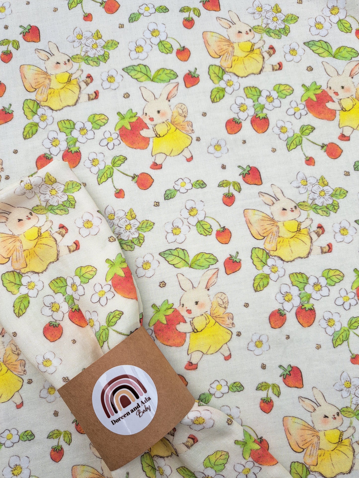 Strawberry Bunny Rabbit Floral Muslin Square