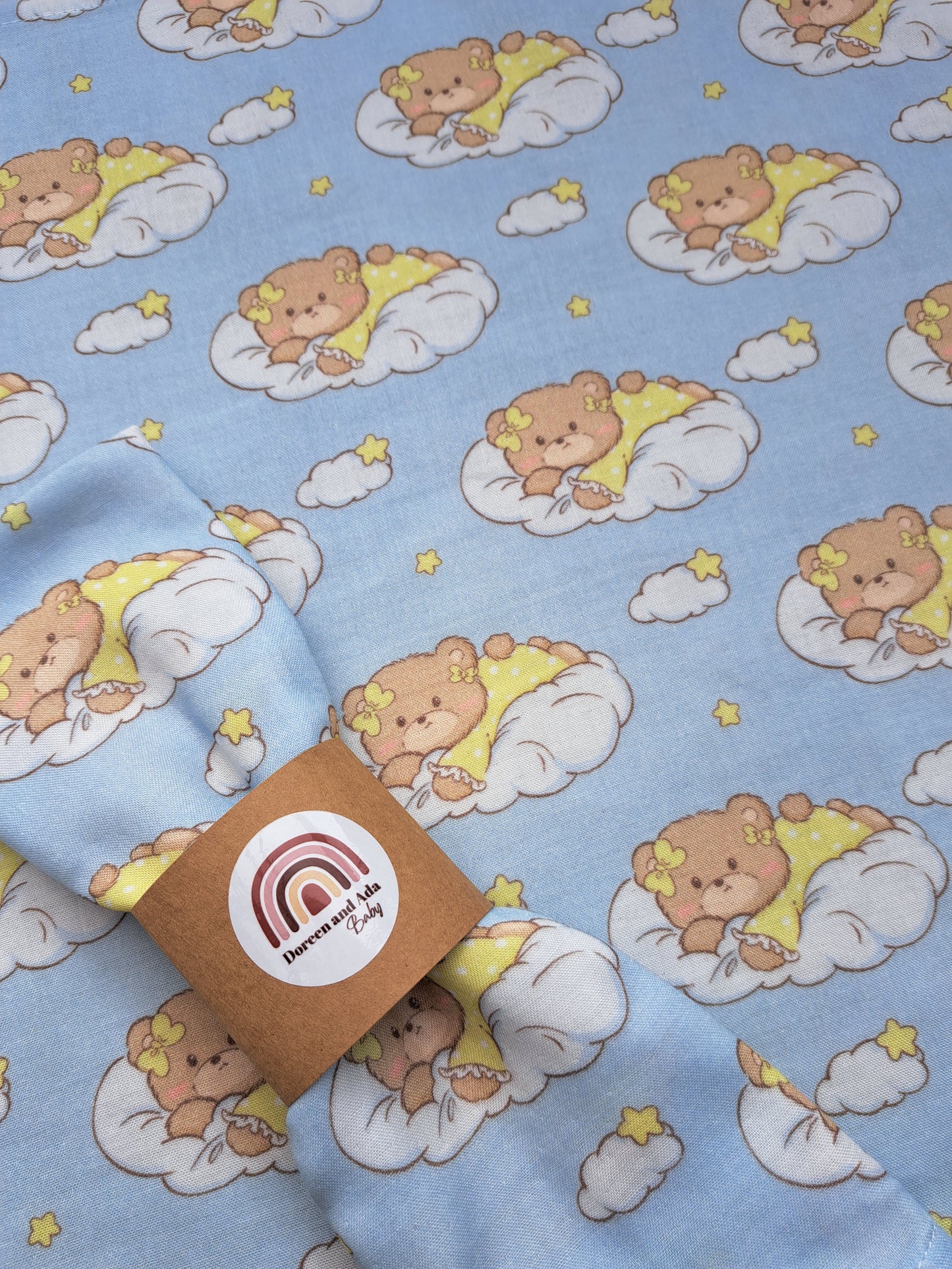 Kawaii Sleeping Teddy Bear in the Clouds Muslin Square