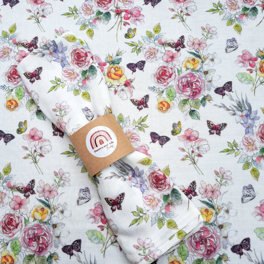 Butterfly and Flowers Muslin Square by Doreen & Ada