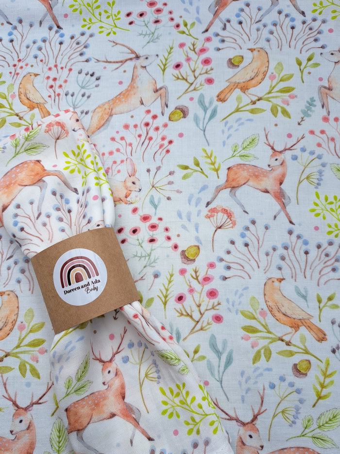 Dashing Deers and Flowers Muslin Square