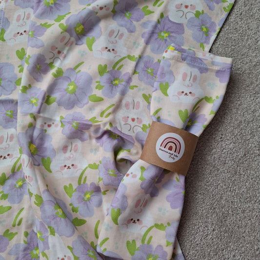 Rabbit and Flower Kawaii Muslin Square by Doreen & Ada