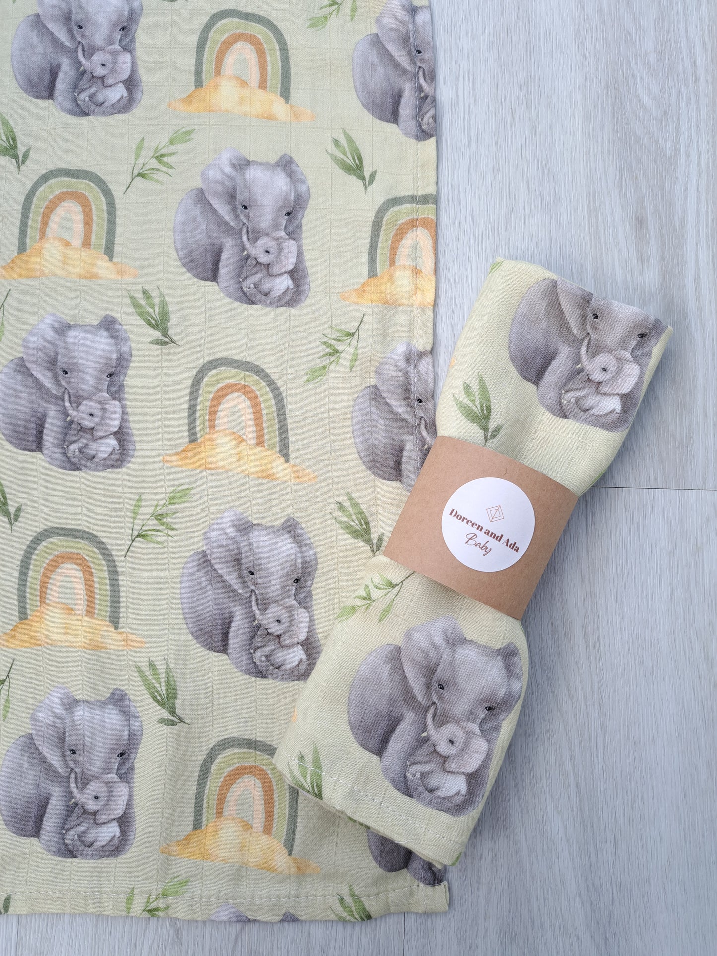 Mummy and Baby Elephant Rainbow Muslin Square