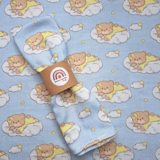 Kawaii Sleeping Teddy Bear in the Clouds Muslin Square by Doreen & Ada