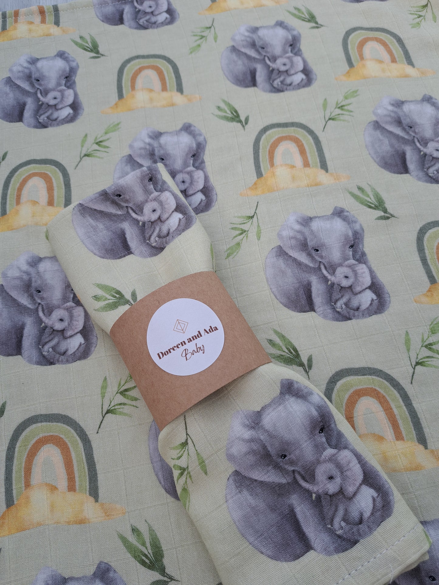 Mummy and Baby Elephant Rainbow Muslin Square