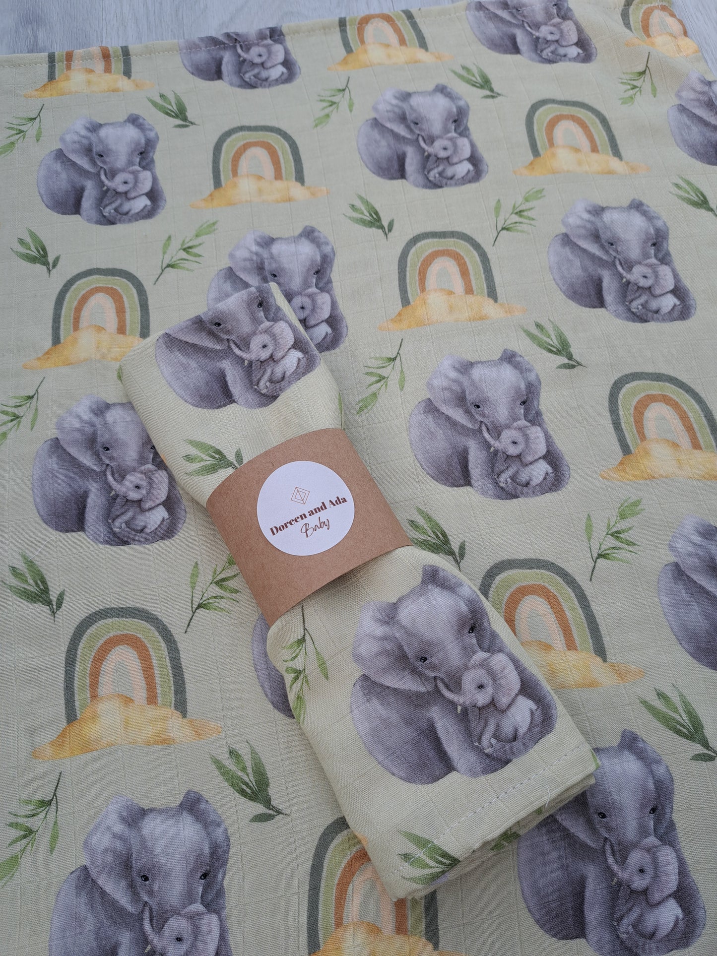 Mummy and Baby Elephant Rainbow Muslin Square