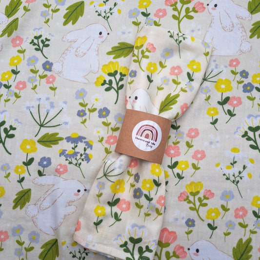 Rabbit and Wildflower Muslin Square by Doreen & Ada