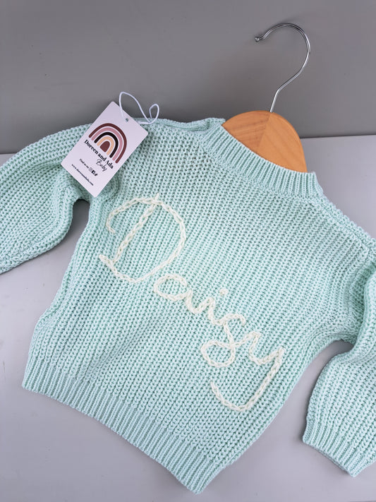 Mint Green Hand Embroidered Name Oversized Jumper