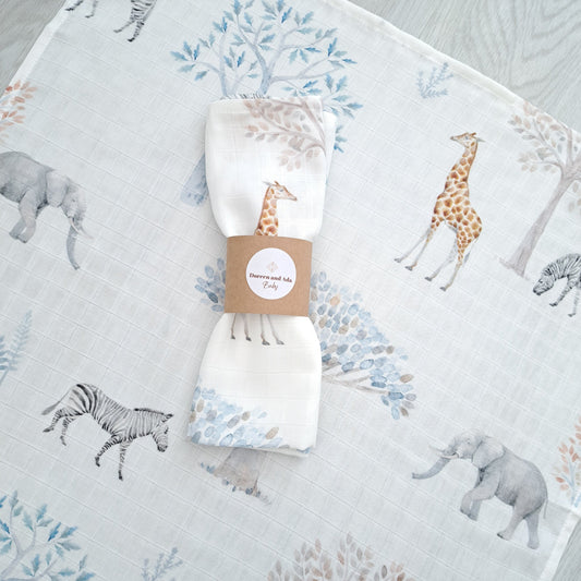 Safari Giraffe Elephant Muslin Square by Doreen & Ada