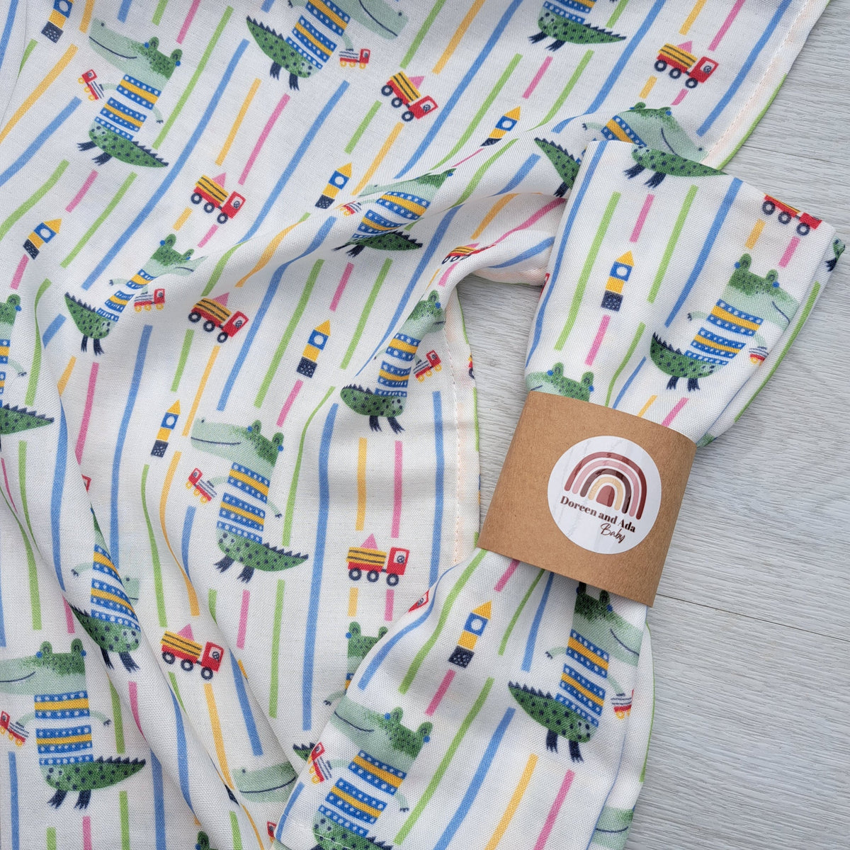 Crocodile and Building Blocks Muslin Square by Doreen & Ada