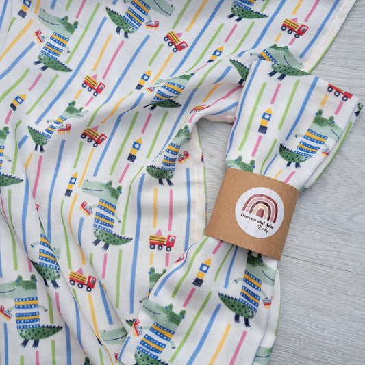Crocodile and Building Blocks Muslin Square by Doreen & Ada