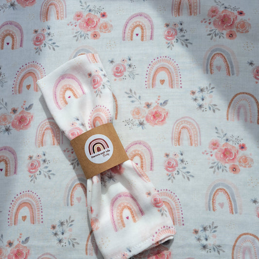 Rainbows and Roses Flowers Muslin Square by Doreen & Ada