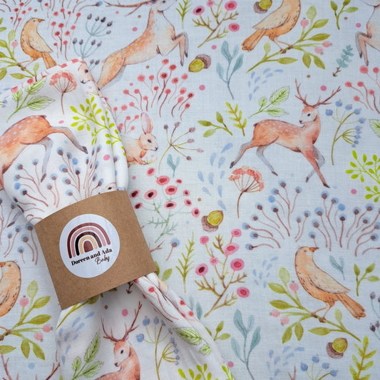Dashing Deers and Flowers Muslin Square by Doreen & Ada
