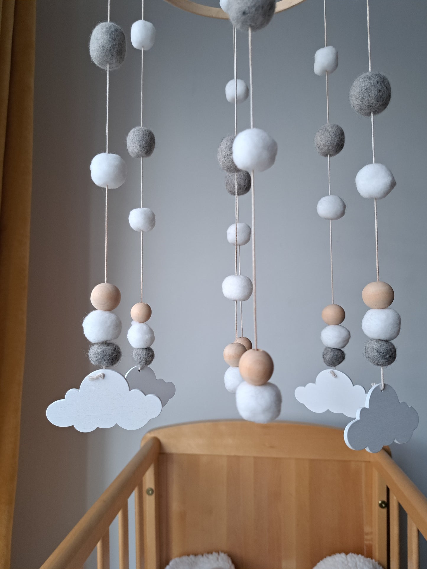 White and Grey Cloud Cot Mobile