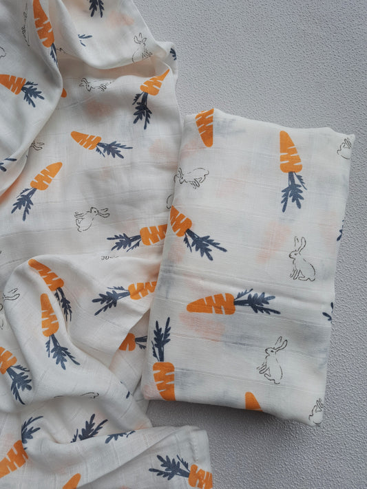 Bunny and Carrot Muslin Swaddle