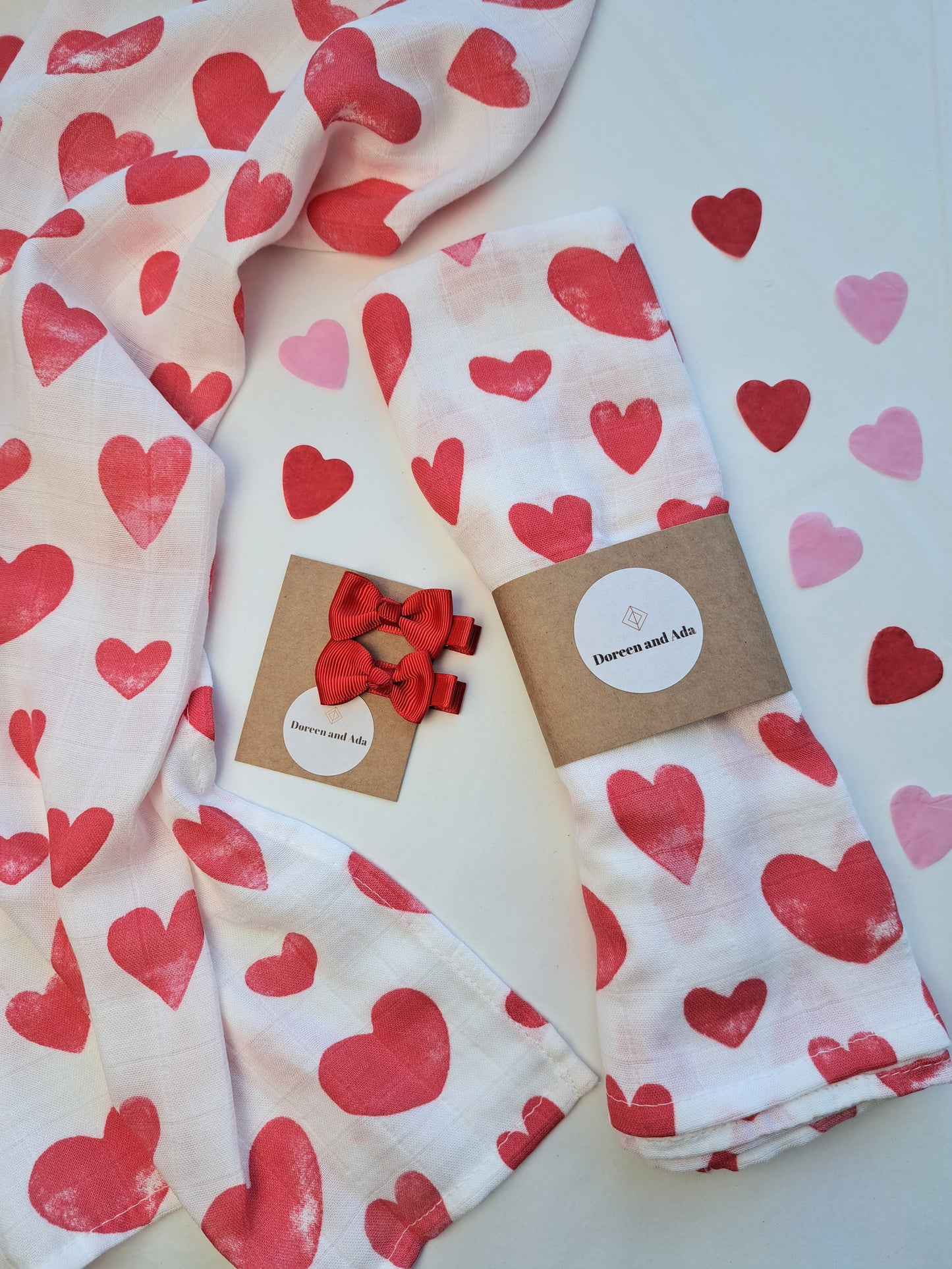 Valentines Day Muslin Square and Bow Set