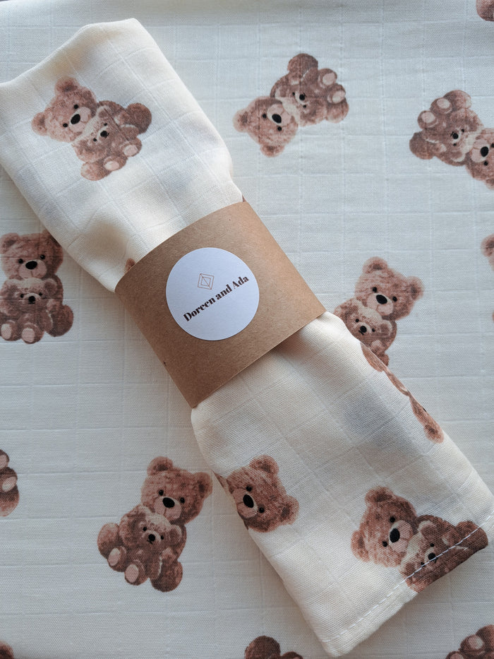 Circus tent and animals print organic cotton muslin square with carnival design