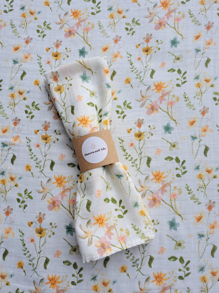 Wildflower meadow print organic cotton muslin square